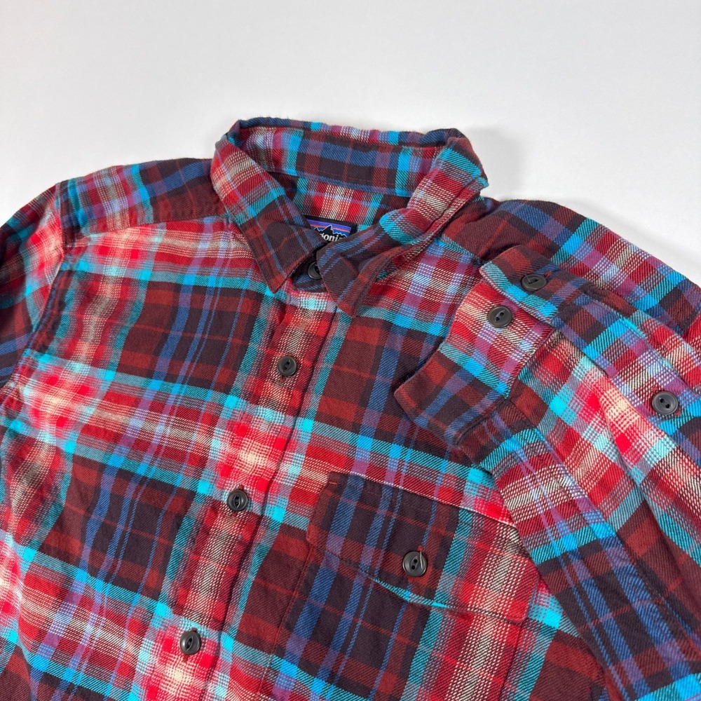 Patagonia Fjord Flannel Shirt Mens S Red Blue Plaid Organic Cotton‎ Lightweight